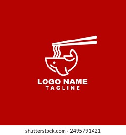 fish ramen bowl logo design vector