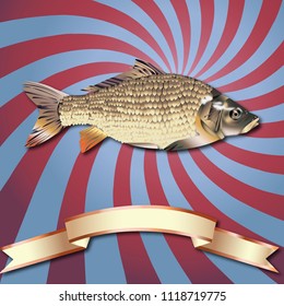 Fish realistic Rays background Sea Food and Copper ribbon