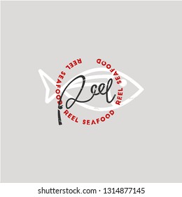 Fish And Reel Seafood Vintage Logo Template