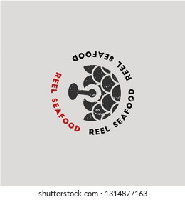 fish and reel seafood vintage logo template