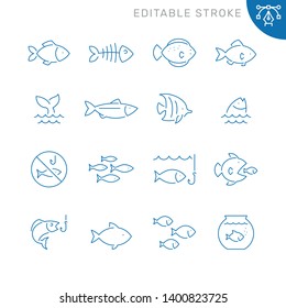 Fish related icons  Editable stroke  Thin vector icon set  black   white kit
