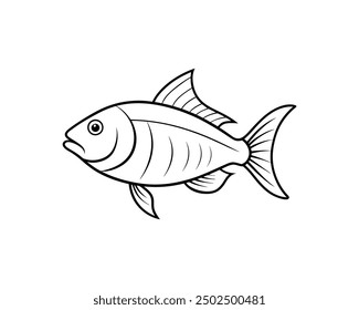 Iconos relacionados de los pescados: equipo blanco y negro delgado del icono del Vector