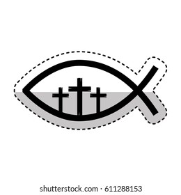fish religious symbol with cross vector illustration design
