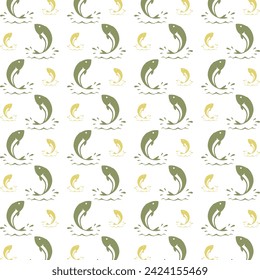 Fish repeating trendy pattern beautiful multicolor vector background