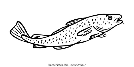 Fish is a resident of the sea. Vector illustration in doodle style