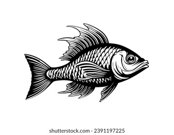 Fish is a resident of the sea. Vector illustration in doodle style