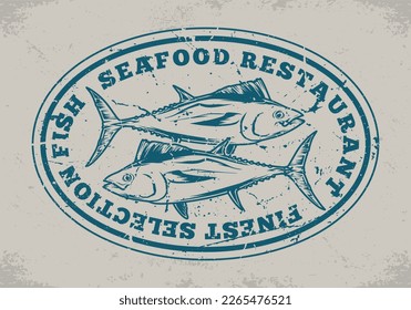 Fish restaurant label vintage monochrome with two tuna for packaging design of food from seafood cafe or diner vector illustration