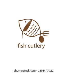 fish restaurant logo illustration cutlery design vector template