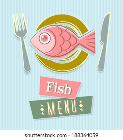 Fish restaurant menu cover document template in retro style