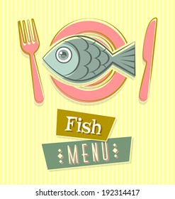 Fish restaurant menu cover document template in retro style