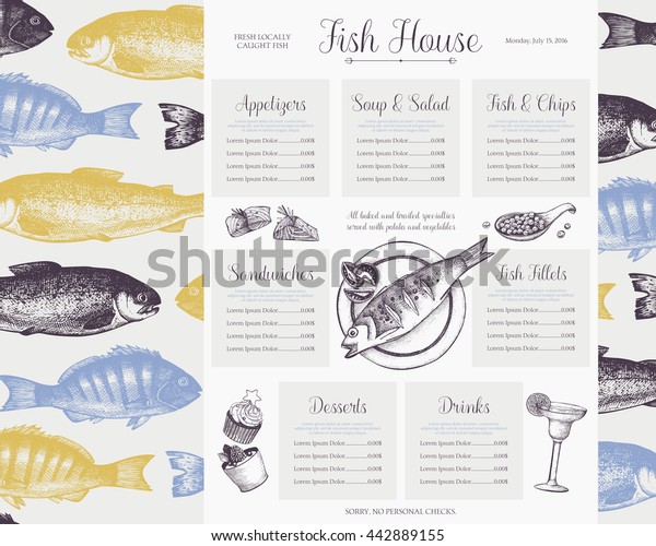 Fish Restaurant Menu Design Vintage Seafood Stock Vector (Royalty Free ...