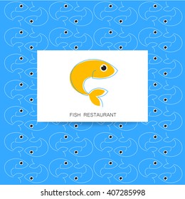 Fish restaurant pattern and card. Seafood identity.  Vector illustration.