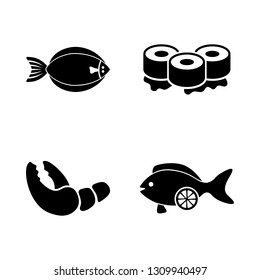 Fish Restaurant, Seafood. Simple Related Vector Icons Set for Video, Mobile Apps, Web Sites, Print Projects and Your Design. Fish Restaurant, Seafood icon Black Flat Illustration on White Background.