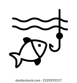Peixe e uma vara mostra o ícone vetorial da pesca