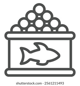 Fish roe in can line icon, fishery product concept. Vector graphics. Canned food jar sign on white background, outline style icon for mobile or web design