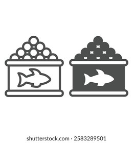 Fish roe in can line and solid icon, fishery product concept. Vector graphics. Canned food jar sign on white background, outline style icon for mobile or web design