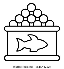 Fish roe in can thin line icon, fishery product concept. Vector graphics. Canned food jar sign on white background, linear style for mobile or design