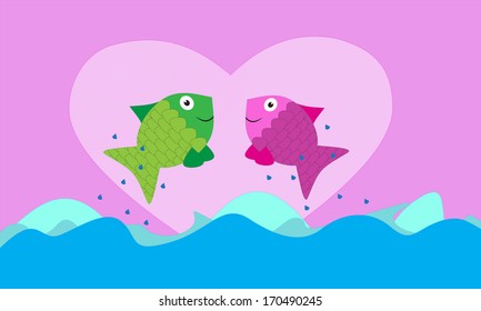 Fish romantic heart background