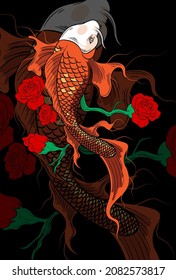 Fish with rose flower vector illustration