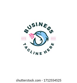 Fish & rose logo design vector illustration
