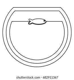 Fish in round aquarium black icon .