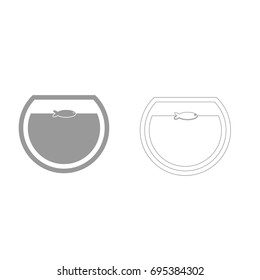 Fish in round aquarium grey set icon .