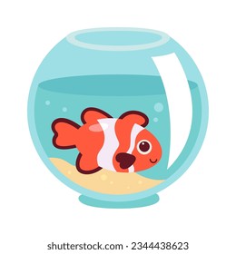 Fish In Round Aquarium Vector Illustration