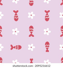 fish sakura pink background sushi backdrop seamless pattern background wrapping paper desighn