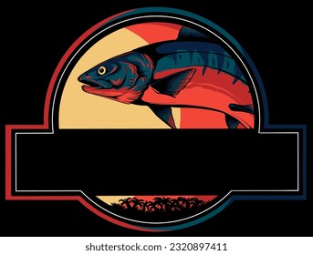 Logo del salmón de pescado en ilustración vectorial de fondo negro