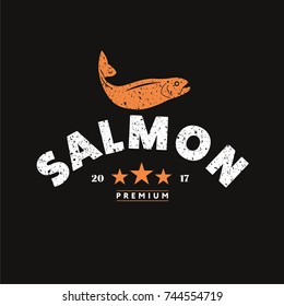 Fish Salmon Logo Vector Graphic Design. Flat Isolated Vintage