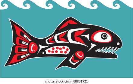 Fish - Salmon - Native American Style Vector