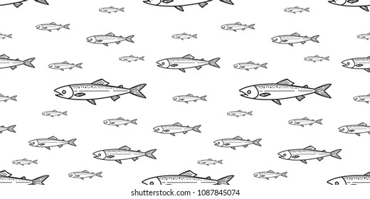 fish salmon seamless pattern shark fin dolphin whale vector sea ocean isolated background repeat wallpaper