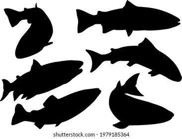 Fish salmon in the set. Vector image.