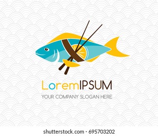 Fish samurai. Seafood cafe or sushi restaurant logo