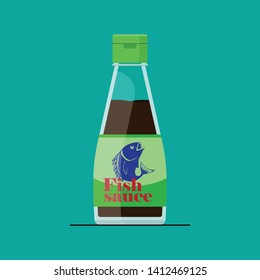 Fish sauce in glass bottle vector flat design.