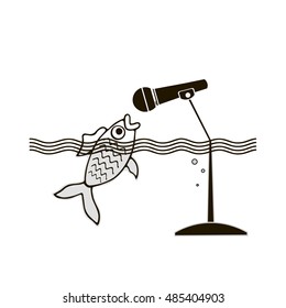 fish says his information into the microphone