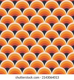 Fish scale abstract geometric seamless pattern. Colorful circles 70s style nostalgic retro background. Classic fashion print for fabric, paper