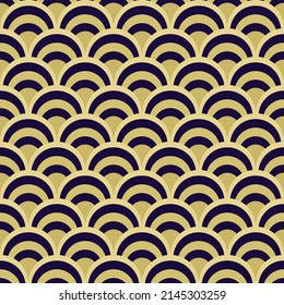 Fish scale abstract geometric seamless pattern. Colorful art deco style nostalgic retro background. Classic Asian fashion print with arcs for fabric, paper