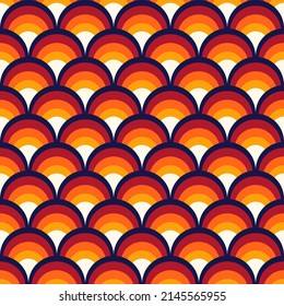 Patrón abstracto geométrico sin soldadura de escala de peces. Coloridos círculos 70 estilo nostálgico fondo retro. Impresión clásica de la moda para tela, papel