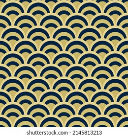 Fish scale abstract geometric seamless pattern. Colorful art deco style nostalgic retro background. Classic Asian fashion print with arcs for fabric, paper