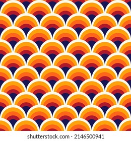 Patrón abstracto geométrico sin soldadura de escala de peces. Coloridos círculos 70 estilo nostálgico fondo retro. Impresión clásica de la moda para tela, papel
