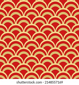 Fish scale abstract geometric seamless pattern. Colorful art deco style nostalgic retro background. Classic Asian fashion print with arcs for fabric, paper