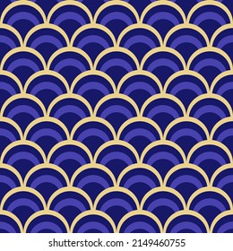 Fish scale abstract geometric seamless pattern. Colorful art deco style nostalgic retro background. Classic Asian fashion print with arcs for fabric, paper