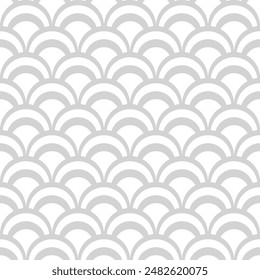 Motif abstrait géométrique harmonieux à l'échelle de poissons. Arrière-plan noir et blanc d'art déco, nostalgique rétro. Impression de mode asiatique classique avec des arcs pour tissu, papier