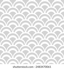 Motif abstrait géométrique harmonieux à l'échelle de poissons. Arrière-plan noir et blanc d'art déco, nostalgique rétro. Impression de mode asiatique classique avec des arcs pour tissu, papier