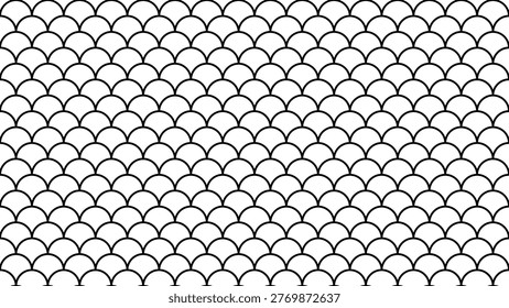 Fish scale black and white pattern. Reptile skin monochrome texture. Outline mermaid seamless background. Cute marine backdrop with gradient. Vector illustration. Retro sea wrapping paper.