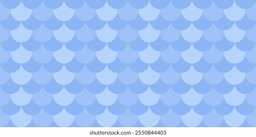 Fish scale horizontal pattern in blue colors. Scale pattern. Vector geometric seamless pattern with overlay circular shapes.