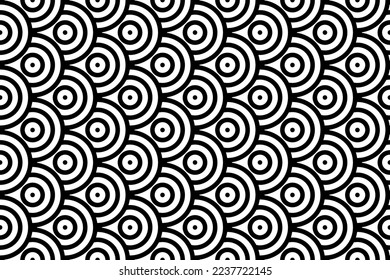 Fish Scale Motif in Seamless Geometric Black and White Pattern. Vector Art.