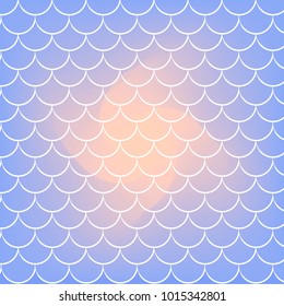 Fish scale on trendy gradient background. Square backdrop with fish scale ornament. Bright color transitions. Mermaid tail banner and invitation. Underwater and sea pattern. Warm peachy colors.