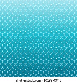 Fish scale on trendy gradient background. Square backdrop with fish scale ornament. Bright color transitions. Mermaid tail banner and invitation. Underwater and sea pattern. Turquoise, blue colors.